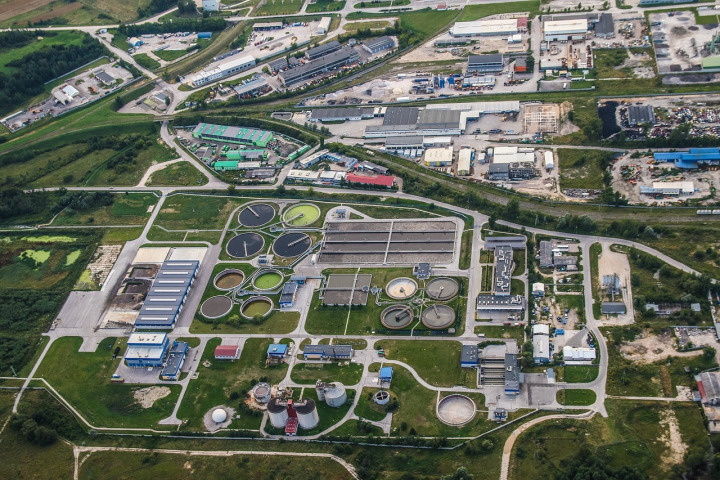 wastewater treatment clarifier aerial